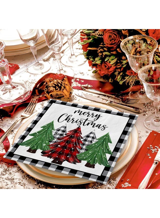 AnyDesign 80Pack Christmas Paper Napkins Buffalo Plaid Xmas Tree Farmhouse Disposable Hand Towel Luncheon Dinner Napkins for Winter Holiday Decorative Wedding Birthday Party Supplies, 6.5 x 6.5 Inch - Image 5