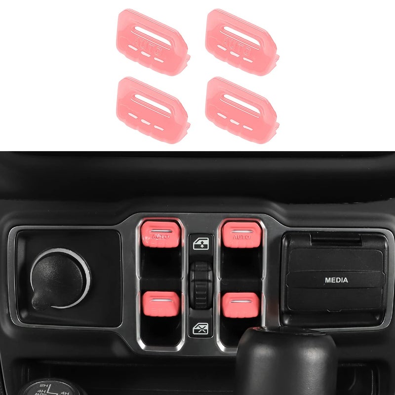 Jimen Compatible with Jeep Wrangler JL JLU 2018-2023 and Jeep Gladiator JT 2020-2023, 4PCS Center Console Window Button Switch Cover Interior Trim Accessories (Pink) - Image 1