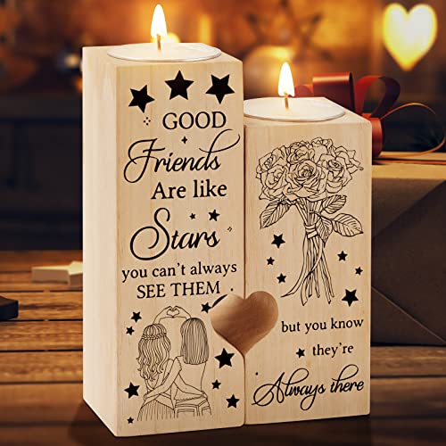 Funnli Gifts for Women Wooden Heart Shaped Candle Holder Friendship Gifts for WomenWarm Engraved Friendship GiftsIdeal Birthday Christmas Graduation Gifts for Friend