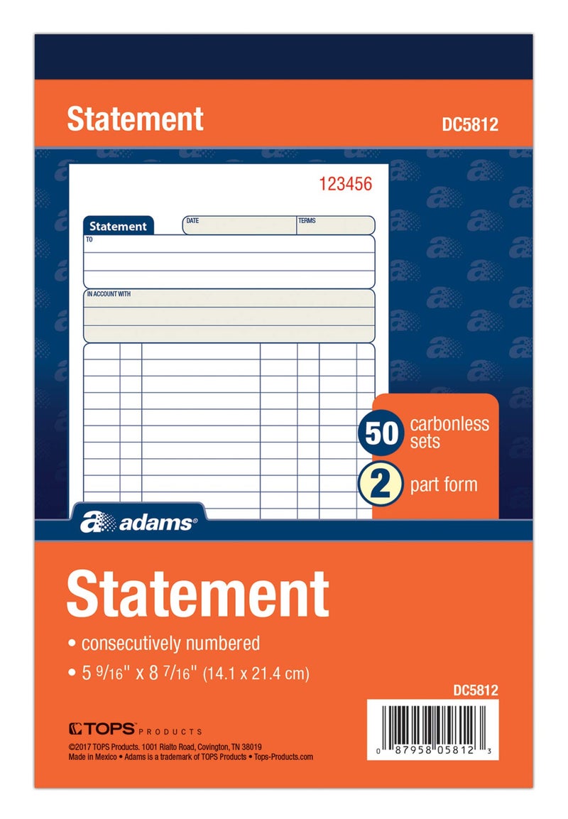 ADAMS Tops Adams Statement Book, 2-Part Carbonless, White/Canary, 5-9/16 x 8-7/16 Inches, 50 Sets, 3/Pack (DC5812-3) - Image 2