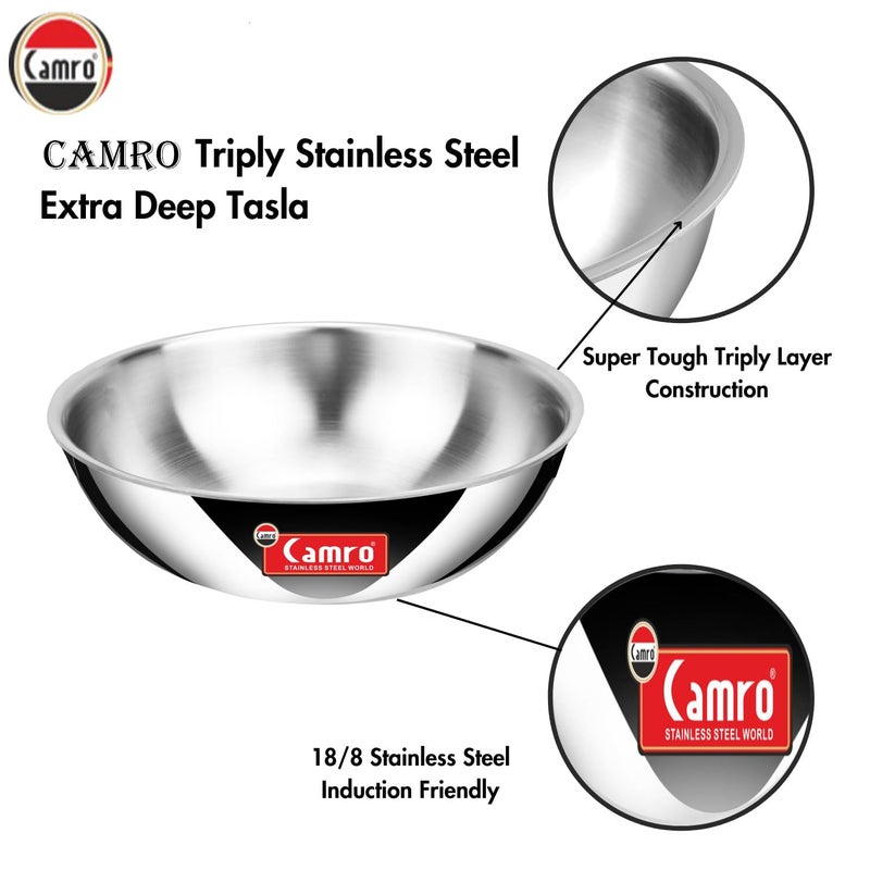 Camro Triply Artisian Tasla with Lid (1.8 Liters, 22 Cm) with Steel Lid | Stainless Steel Induction Friendly | 3-Layer Body, Dishwasher Safe | 15+Years of Innovation and Quality - Image 3