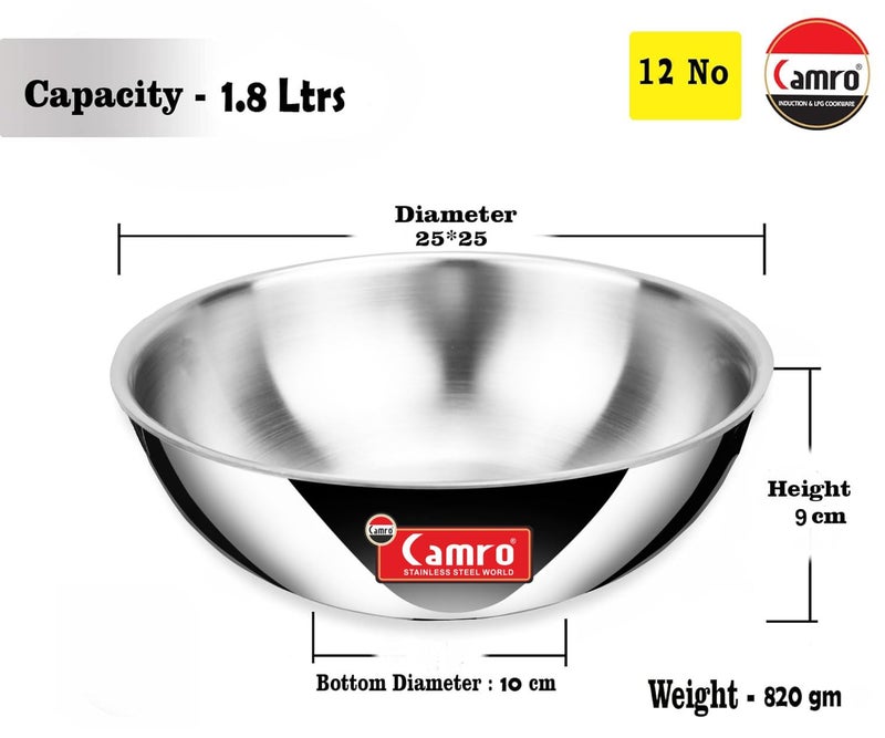 Camro Triply Artisian Tasla with Lid (1.8 Liters, 22 Cm) with Steel Lid | Stainless Steel Induction Friendly | 3-Layer Body, Dishwasher Safe | 15+Years of Innovation and Quality - Image 2