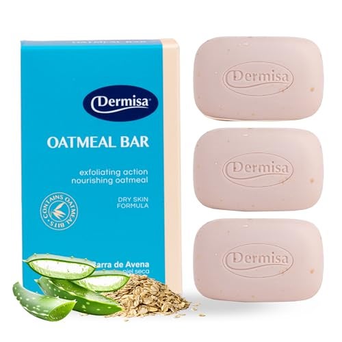 Dermisa Exfoliating Oatmeal Bar Helps to Gently Cleanse and Exfoliate Dry Skin Contains Oatmeal Aloe Vera NO PARABENS NO SULFATES 3 OZ Pack of 3