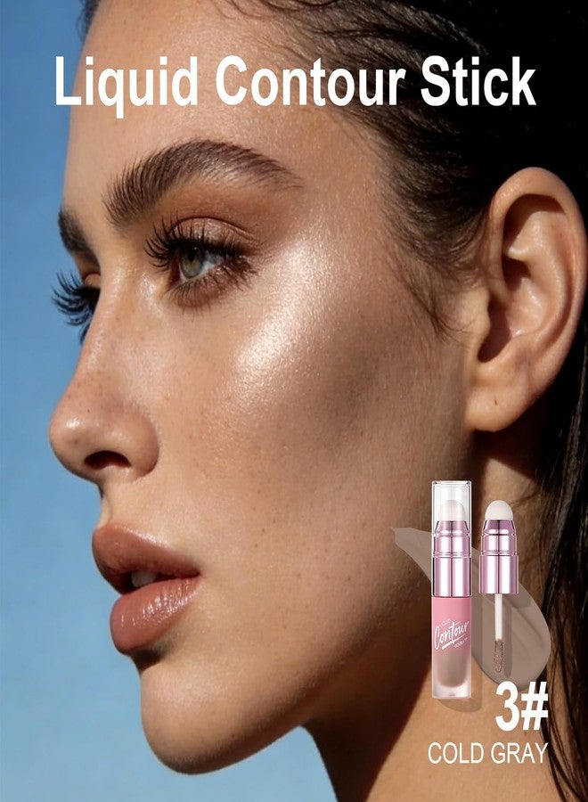 U-Shinein Liquid Contour Stick Grey Contour with Blending Sponge for medium to deep skin tones, Long Lasting Cream Bronzer Blendable Lightweight 3# COLD GRAY - Image 2
