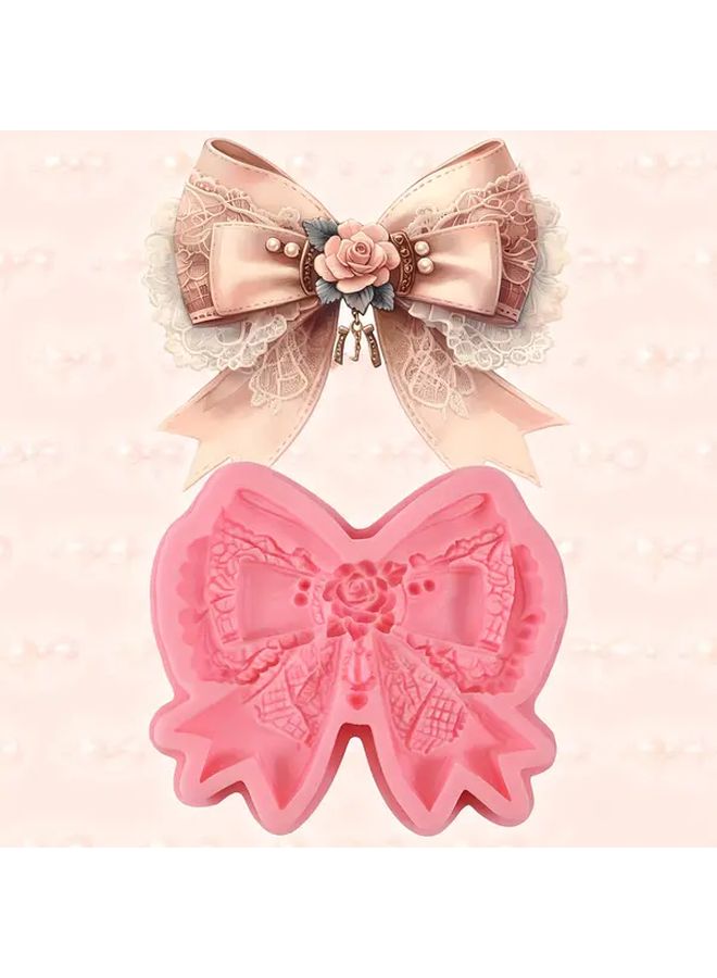 Elegant Lace Bow Floral Silicone Cake Mold Model Y 313 Pink Gold Baking Mold - Image 1