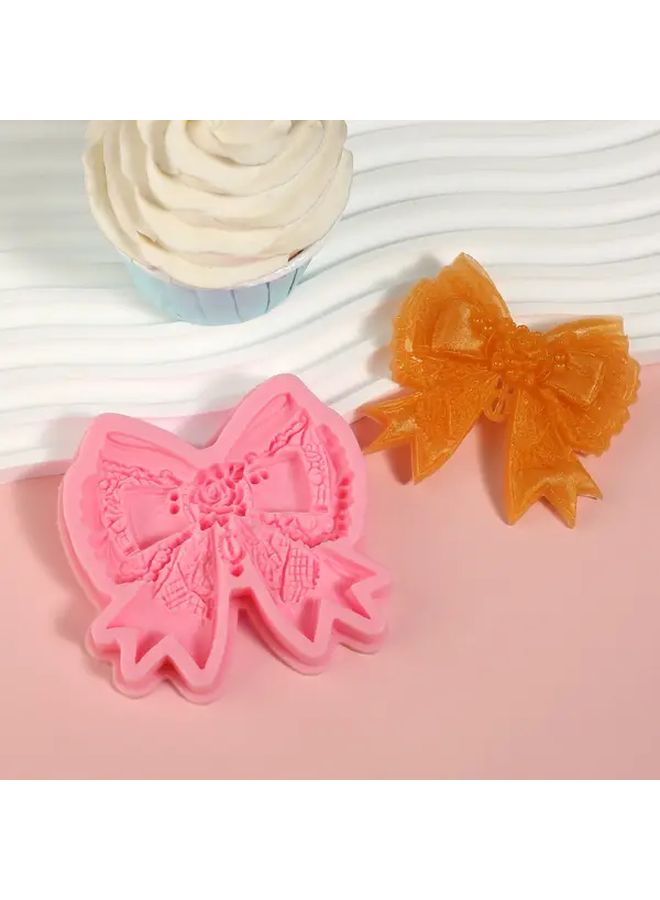 Elegant Lace Bow Floral Silicone Cake Mold Model Y 313 Pink Gold Baking Mold - Image 4