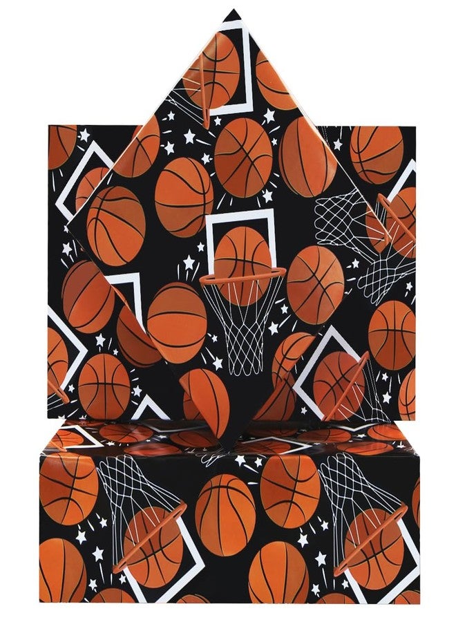 Boerni Basketball Wrapping Paper for Boys Girls, Shoot a Basket/Basketball Patterns on Black Gift Wrap Paper - Sports Soccer Ball Theme Design Art Paper for Kids Men Women Birthday Baby Shower Holiday - Image 1
