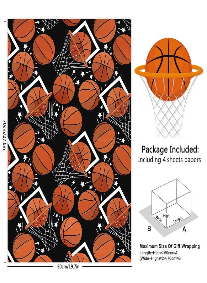 Boerni Basketball Wrapping Paper for Boys Girls, Shoot a Basket/Basketball Patterns on Black Gift Wrap Paper - Sports Soccer Ball Theme Design Art Paper for Kids Men Women Birthday Baby Shower Holiday - Image 2