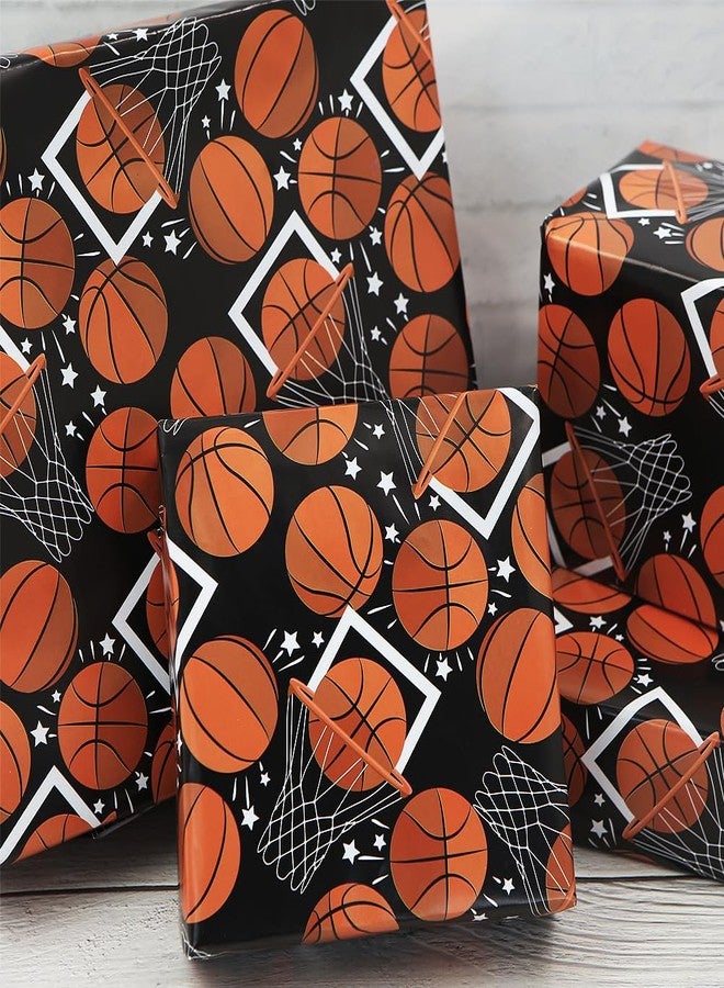 Boerni Basketball Wrapping Paper for Boys Girls, Shoot a Basket/Basketball Patterns on Black Gift Wrap Paper - Sports Soccer Ball Theme Design Art Paper for Kids Men Women Birthday Baby Shower Holiday - Image 4