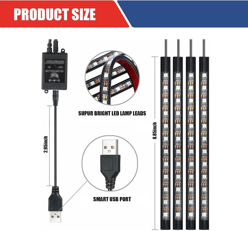 حزمة من 4 أضواء داخلية للسيارة LED، أضواء شريطية LED للسيارات، إكسسوارات السيارات، أضواء جو السيارة، متوافقة مع معظم السيارات والشاحنات والفانات (متعدد الألوان) - Image 2