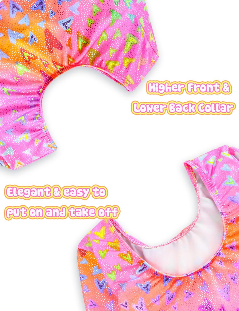 Nymphperi Leotard for Girls Gymnastics Size 3-4t Hotpink Neon Heart Quick Dry Tumble Biketard with Shorts - Image 3
