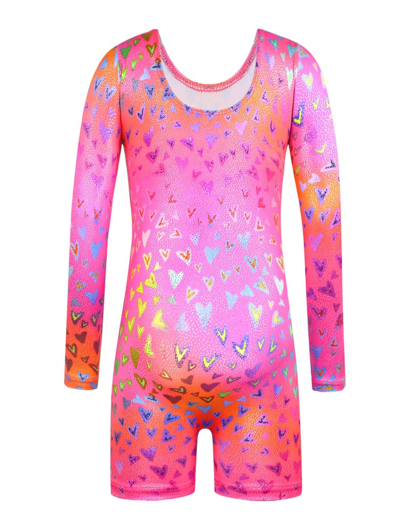 Nymphperi Leotard for Girls Gymnastics Size 3-4t Hotpink Neon Heart Quick Dry Tumble Biketard with Shorts - Image 2