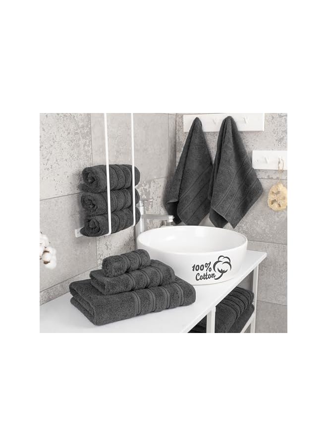 The Bros Towel Set, 2 Bath Towels 2 Hand Towels 2 Washcloths Super Soft and Absorbent 100% Turkish Cotton Towels for Bathroom and Kitchen Shower Towel Dark Grey - Image 2