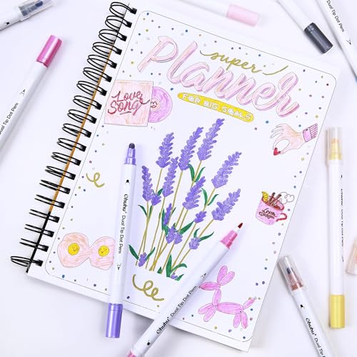 Ohuhu Dual Tip Dot Markers: 15 Colors Dot Marker Pens (Fine & Dot) for Kids Adults Water-Based Ink Metallic & Regular Colors Dot Pens for Journaling Scrapbooking DIY Highlighting Drawing Markers - Image 4