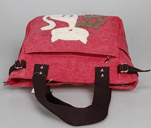 Valentoria Canvas Tote Handbag for Women Cute Cat Embroidery Shoulder Purse Large Zipper Travel Work Shopping Grocery Bags - Image 2
