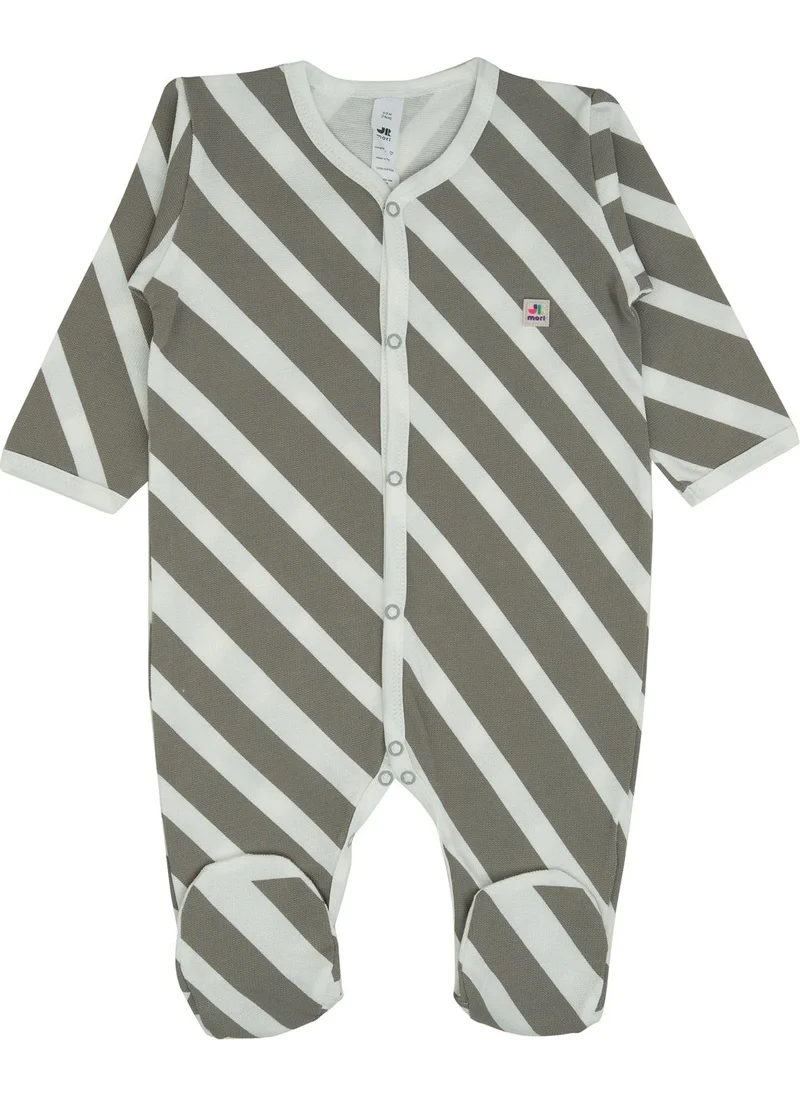 Jrmori Sideways Stripe Printed Jumpsuit with Snap Fasteners