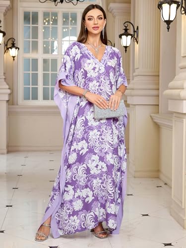 KECVOT Kaftan Dresses for Women V Neck Batwing Sleeve Plus Size Caftans Swimwear Coverups Maxi Beach Dresses - Image 5