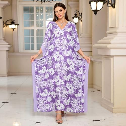 KECVOT Kaftan Dresses for Women V Neck Batwing Sleeve Plus Size Caftans Swimwear Coverups Maxi Beach Dresses - Image 2