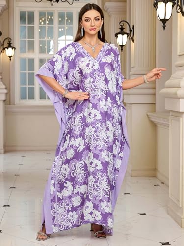 KECVOT Kaftan Dresses for Women V Neck Batwing Sleeve Plus Size Caftans Swimwear Coverups Maxi Beach Dresses - Image 4