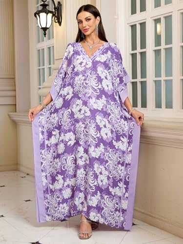 KECVOT Kaftan Dresses for Women V Neck Batwing Sleeve Plus Size Caftans Swimwear Coverups Maxi Beach Dresses - Image 3