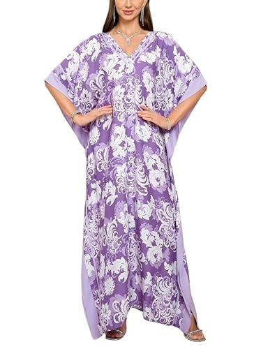 KECVOT Kaftan Dresses for Women V Neck Batwing Sleeve Plus Size Caftans Swimwear Coverups Maxi Beach Dresses - Image 1