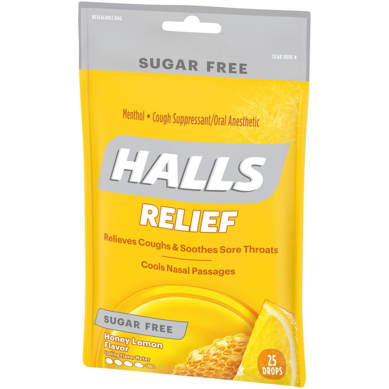 HALLS Relief Sugar Free Honey-Lemon Flavor Cough Drops, 1 Bag (25 Total Drops) - Image 4