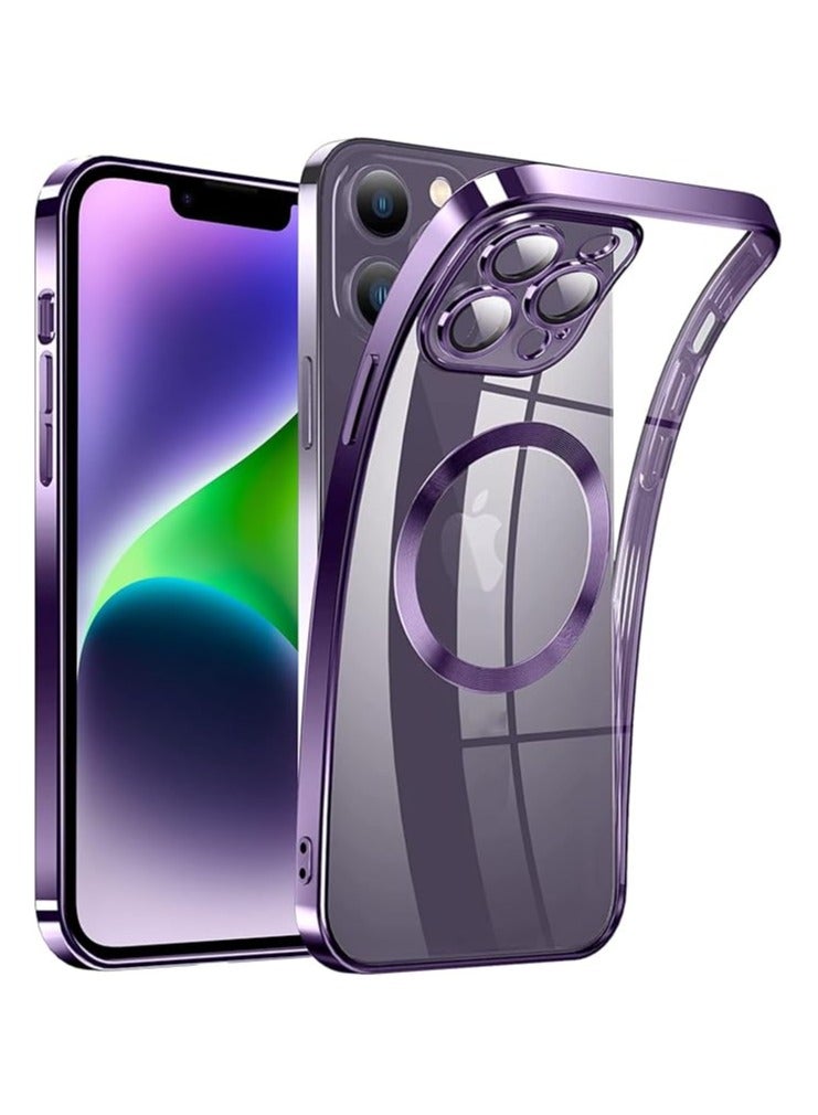 جراب حماية خلفي بظهر يظهر الشعار | رفيع ومضاد للصدمات | مصنوع من بولي يوريثين مقاوم للحرارة وفائق النعومة | بحواف مرتفعة | للاصفرار ومتوافق مع موبايل ايفون 14 برو ماكس ارجواني داكن