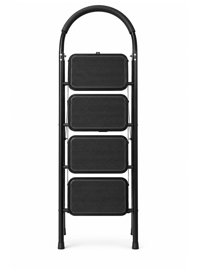 NKX 4 Step Folding Ladder with Handrail, Heavy Duty Steel Step Stool, Non-Slip Wide Steps, Portable Safety Ladder for Home, Kitchen, Cleaning & DIY - Image 2
