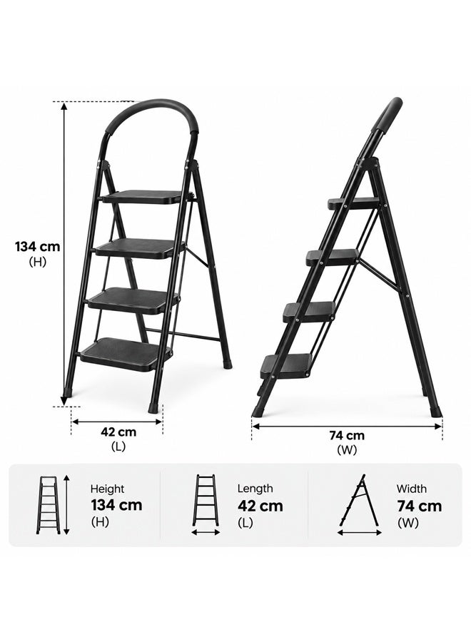 NKX 4 Step Folding Ladder with Handrail, Heavy Duty Steel Step Stool, Non-Slip Wide Steps, Portable Safety Ladder for Home, Kitchen, Cleaning & DIY - Image 4