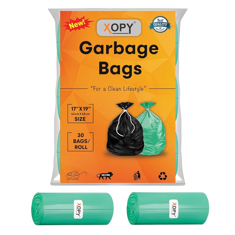 XOPY XOPY Premium EcoFriendly Garbage Bag 17 X 19 Inches Small Size Dustbin Bag Pack of 2 Rolls60 Trash Bags Green Colour Waste Bag For Everyday Use Bin Bag For Dry Wet Waste Pouch Packing  - Image 1