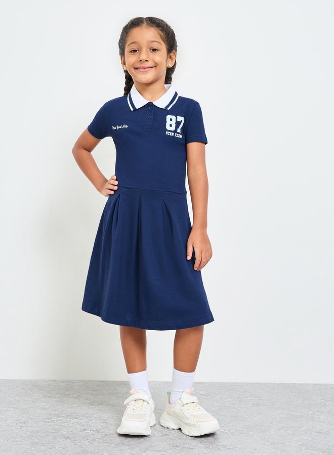 Styli Girls Navy Blue Cotton Polo T-Shirt Dress - Image 2