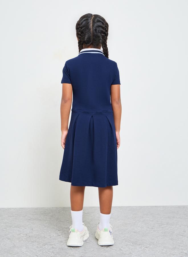 Styli Girls Navy Blue Cotton Polo T-Shirt Dress - Image 3
