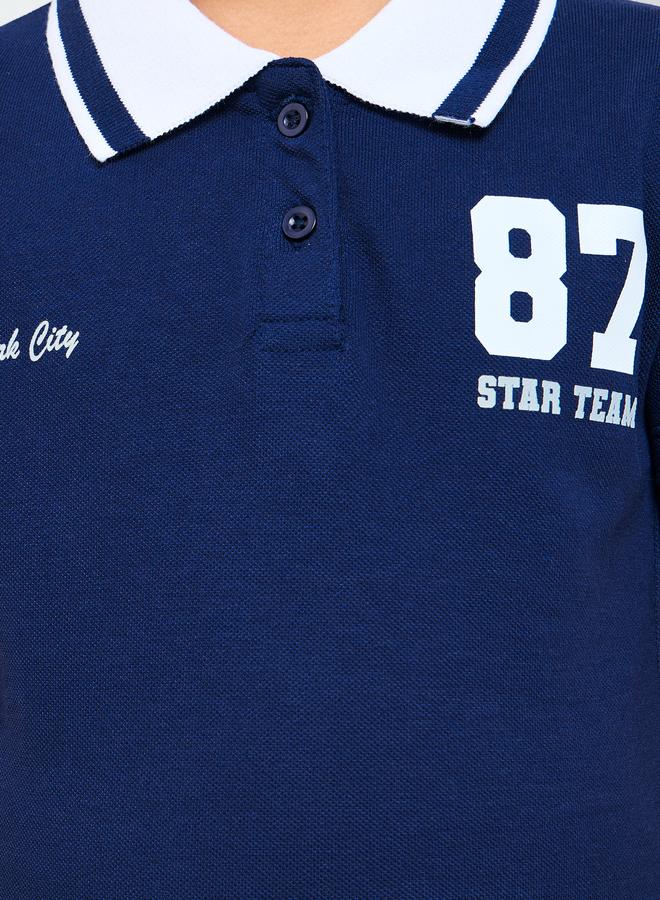 Styli Girls Navy Blue Cotton Polo T-Shirt Dress - Image 4