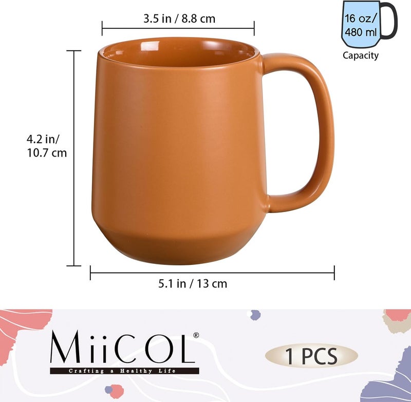 Miicol Ceramic Coffee Mug, 16 oz / 455ml Large Coffee Cup, Tea Mug with Handle, Flat Bottom Mug for Men, Women, Office, Microwave and Dishwasher Safe, Multi-Color, Burnt Orange - Image 3