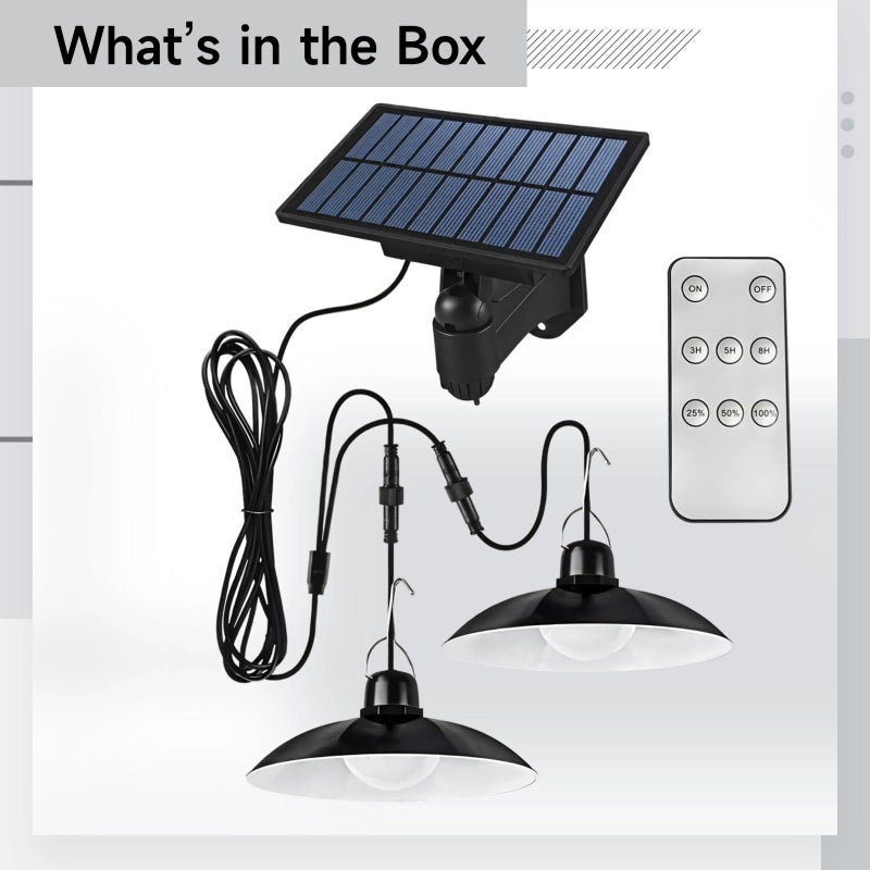 Black Solar Pendant Light Waterproof Remote Control IP55 Indoor Outdoor Camping Lighting - Image 3