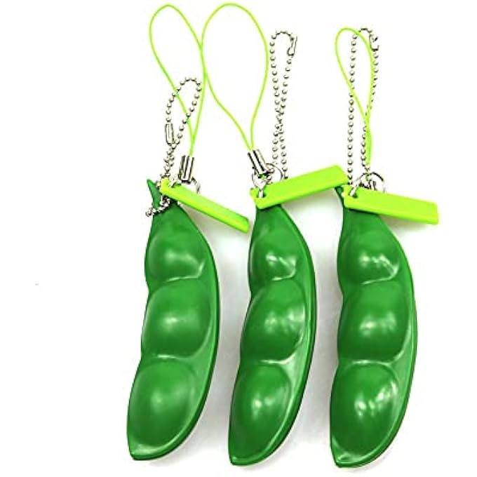 SKEIDO 3-Pack Squeeze-a-Bean Fidget Keychains - Edamame Soybean Stress Relief Toys with Extrusion Bean Design, Portable Sensory Keyring for Anxiety Relief, Focus Improvement and Habit Control (Green) - Image 1