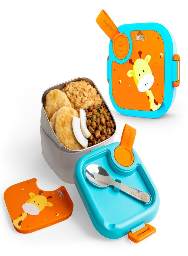rabitat Lunchmate Mini Stainless Steel Lunch Box 500 ml | 1+1 Year Brand Warranty | Tiffin Box for School | Kanjak Gifts for Girls | BPA-Free Leak-Proof with Spoon | Little Boss - Image 1
