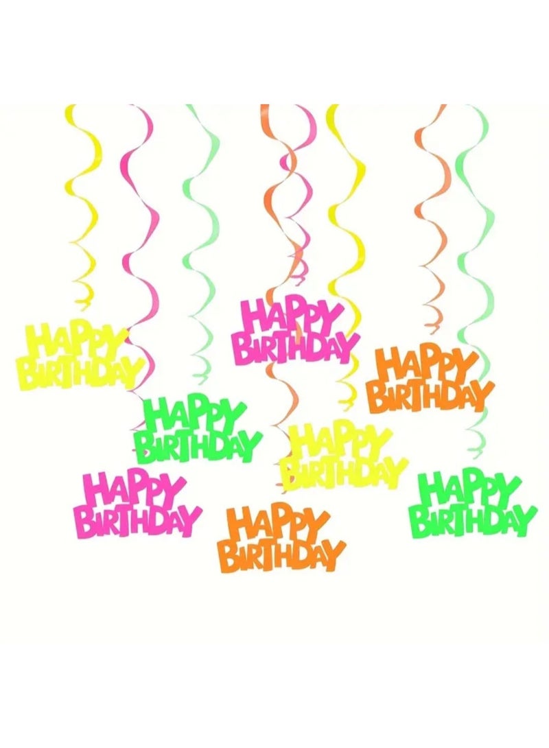 LDQ 16pcs Happy Birthday Spiral Paper Garland Party Decorations, Swirl Hanging Ornaments, Neon Glow Party Set - Image 5