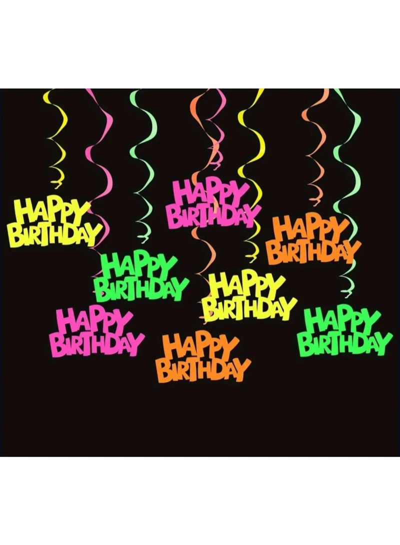 LDQ 16pcs Happy Birthday Spiral Paper Garland Party Decorations, Swirl Hanging Ornaments, Neon Glow Party Set - Image 3