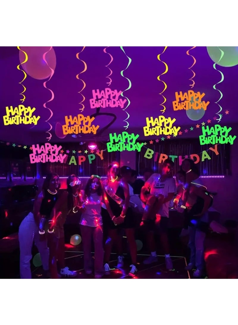 LDQ 16pcs Happy Birthday Spiral Paper Garland Party Decorations, Swirl Hanging Ornaments, Neon Glow Party Set - Image 4