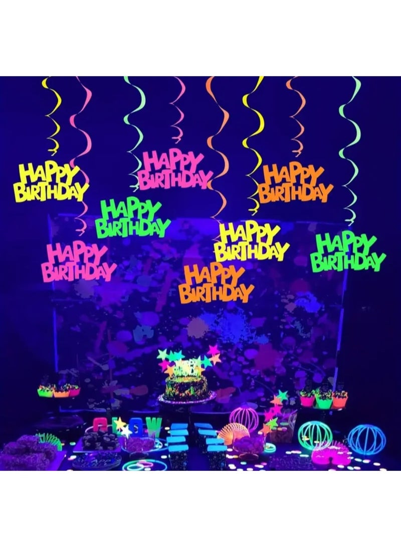 LDQ 16pcs Happy Birthday Spiral Paper Garland Party Decorations, Swirl Hanging Ornaments, Neon Glow Party Set - Image 1