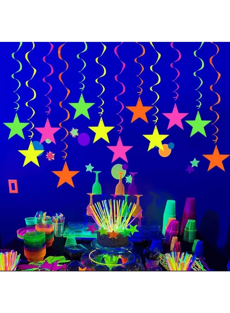 LDQ 16pcs Happy Birthday Spiral Paper Garland Party Decorations, Swirl Hanging Ornaments, Neon Glow Party Set - Image 2