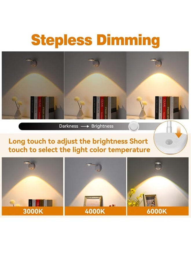 داريو مصباح جدار LED بإضاءة قابلة للتعتيم ومستشعر حركة، ثلاث درجات حرارة لون، دوران 360°، قابل للشحن للمنزل والاستخدام اليومي والهدية - Image 4