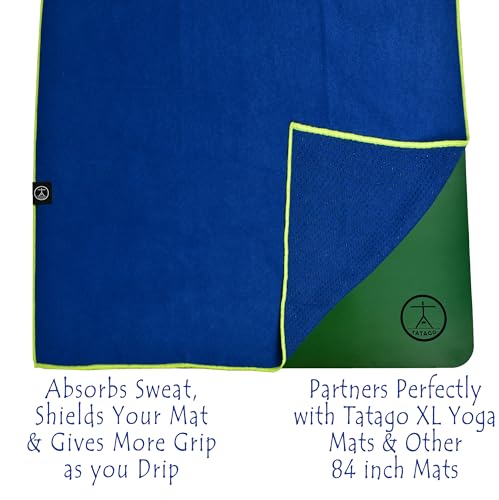 Tatago Hot Yoga Mat Towel Non Slip for Hot Yoga (72-84 inch Mats) Our Hot Yoga Towel Non Slip Silicone Dabs & Absorbent Microfiber Blend Gives You More Grip As You Drip! (Azuloro, XL - 84") - Image 3