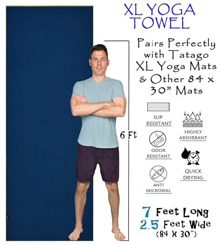 Tatago Hot Yoga Mat Towel Non Slip for Hot Yoga (72-84 inch Mats) Our Hot Yoga Towel Non Slip Silicone Dabs & Absorbent Microfiber Blend Gives You More Grip As You Drip! (Azuloro, XL - 84") - Image 2