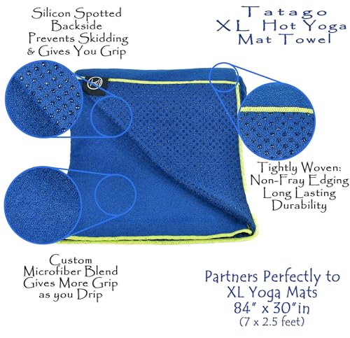 Tatago Hot Yoga Mat Towel Non Slip for Hot Yoga (72-84 inch Mats) Our Hot Yoga Towel Non Slip Silicone Dabs & Absorbent Microfiber Blend Gives You More Grip As You Drip! (Azuloro, XL - 84") - Image 4
