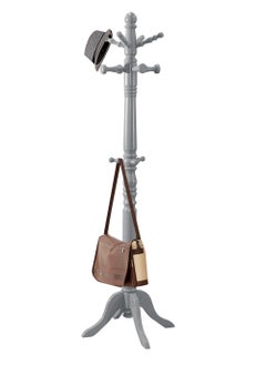 AFT Wood Coat Rack Freestanding, Entryway, Coat Stand with 11 Hooks & Stable Four-Legged Base, Rubber Wood Coat Tree Hall Tree Coat Hanger for Home Office Hall Entryway, Used in The Bedroom Living Room Office To Hang Clothes, Hats, Bags (Gray) Arfan  - Image 5