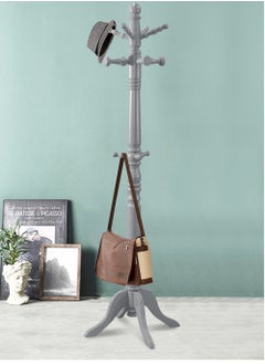 AFT Wood Coat Rack Freestanding, Entryway, Coat Stand with 11 Hooks & Stable Four-Legged Base, Rubber Wood Coat Tree Hall Tree Coat Hanger for Home Office Hall Entryway, Used in The Bedroom Living Room Office To Hang Clothes, Hats, Bags (Gray) Arfan  - Image 4