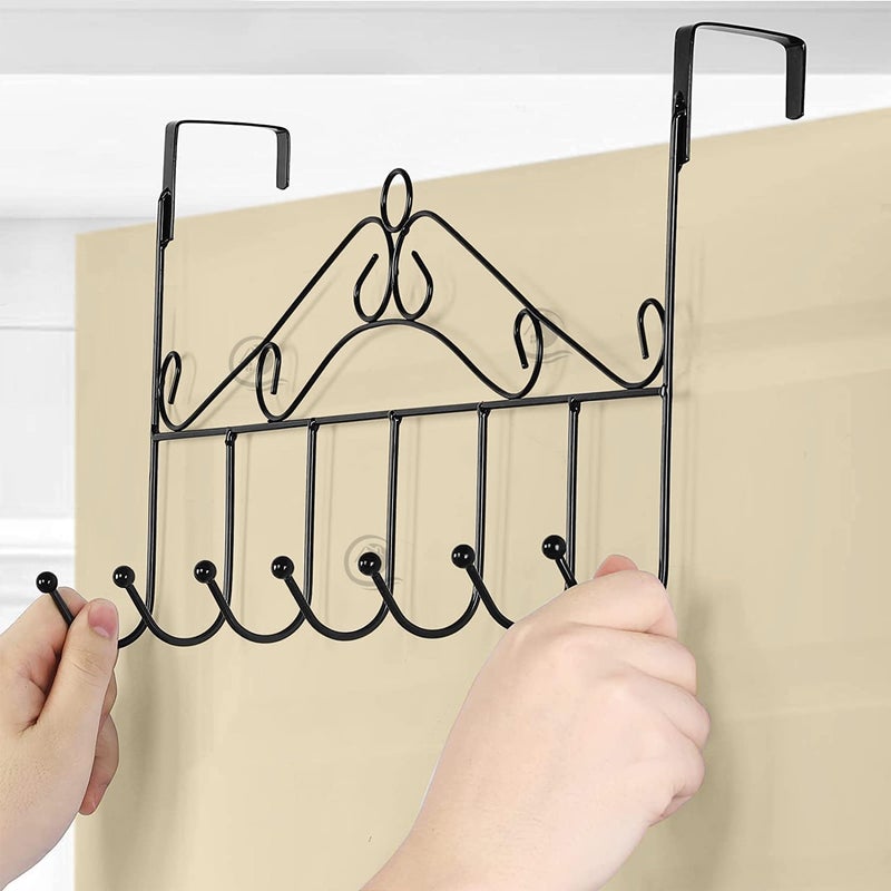 NADEEMS World Decorative Over Door Hook Rack 7 Hooks Black Metal Scroll Design No Installation Required Pack of 1  - Image 2