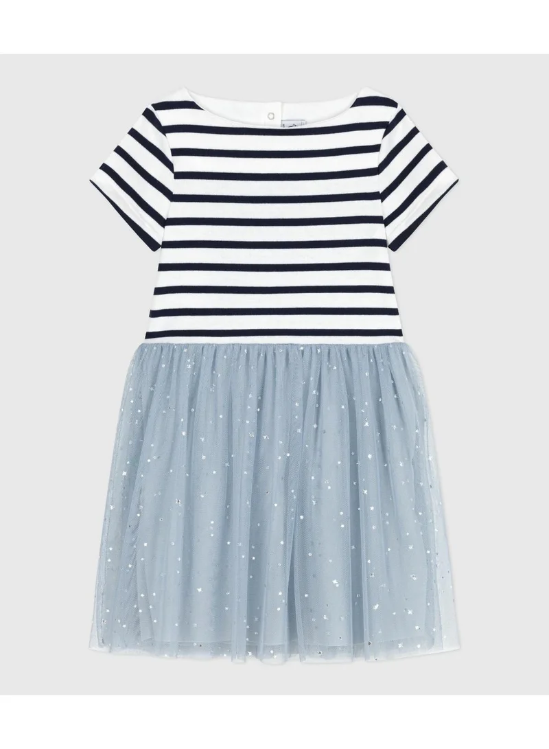 بيتي باتو فستان قطني مخطط بأكمام قصيرة للأطفال